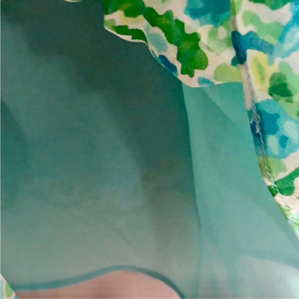 Romance Silky Chiffon Sleeveless Top, Tie Back, Watercolor Blue/Greens, 12 - Picture 7 of 8